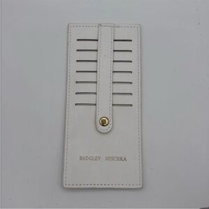 Badgley Mischka White Card Holder With 6 CC Slots with Gold Accent Safety Strap
